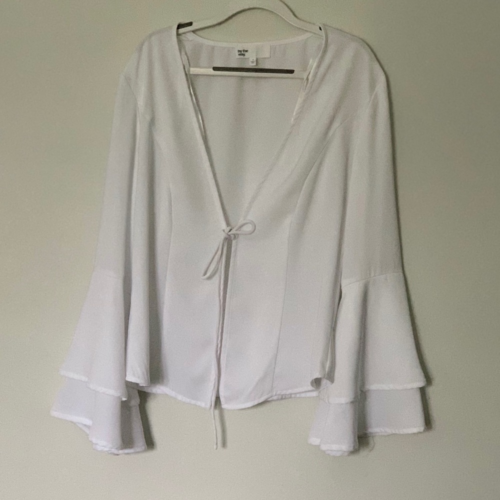 Revolve Tie Front Bell Flare Sleeve White Top NWOT